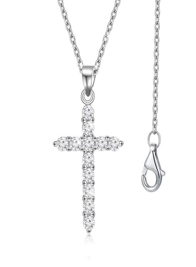 Aocelly Cross Necklace for Women Silver Cross Pendant Sterling Silver Necklace, 925 CZ Diamond Cross Necklaces Womens Western Faith Jewelry Gifts Woman Ladies Dainty - Image 1